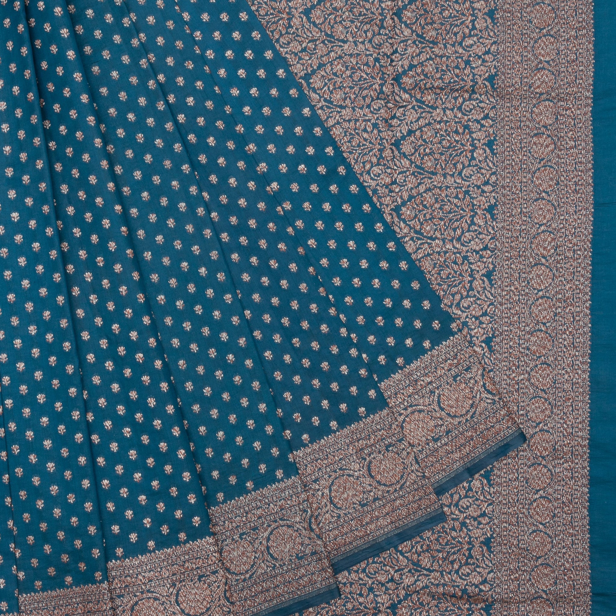 Peacock Blue Chiniya Silk Saree