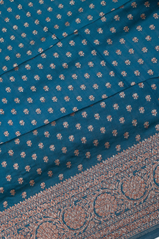 Peacock Blue Chiniya Silk Saree