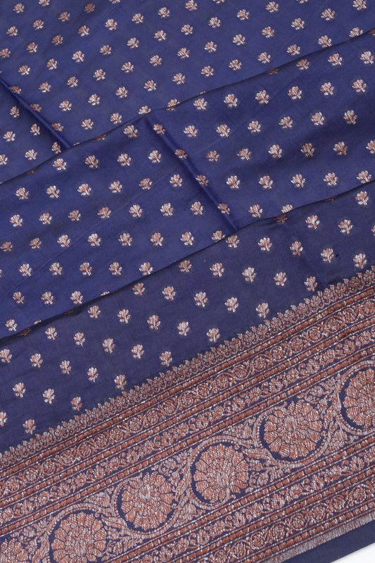 Navy Blue Chiniya Silk Saree