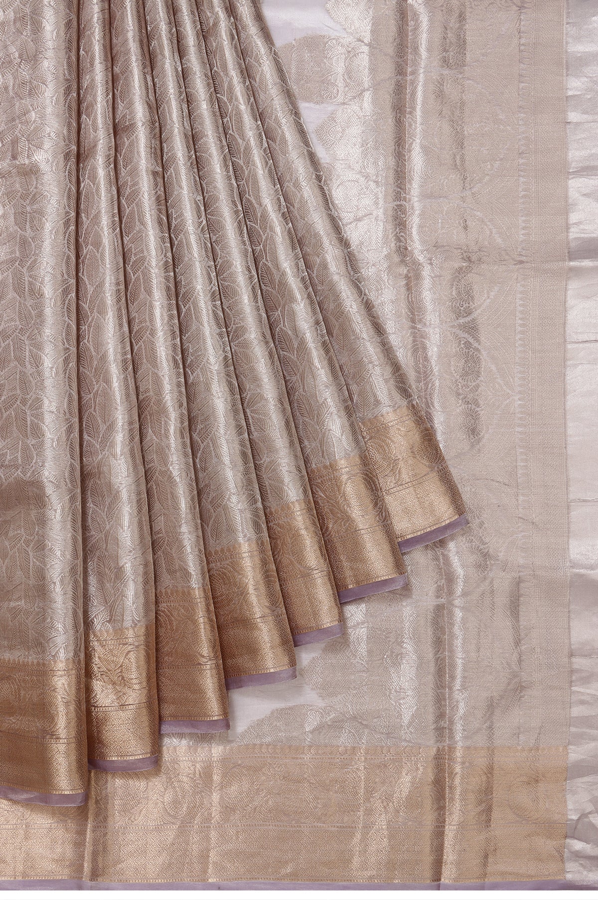Silver Organza Saree with Leaf Design