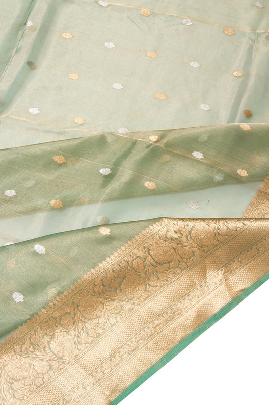 Sea Green Banaras Tissue Silk Saree with Self Border