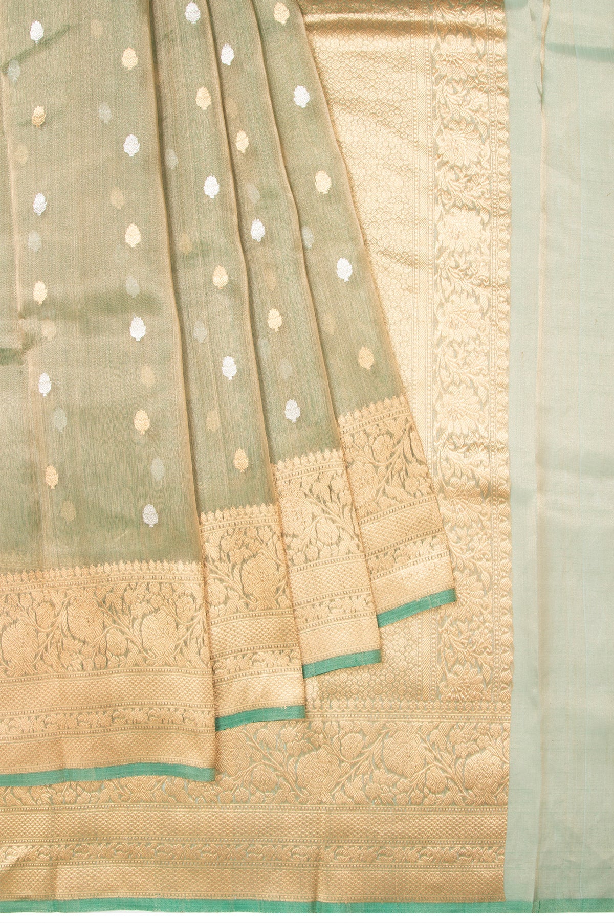 Sea Green Banaras Tissue Silk Saree with Self Border