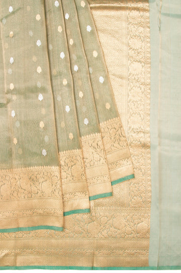 Sea Green Banaras Tissue Silk Saree with Self Border