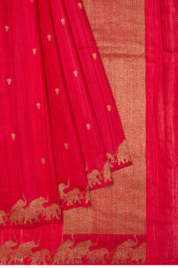 Red Tussar Silk Saree