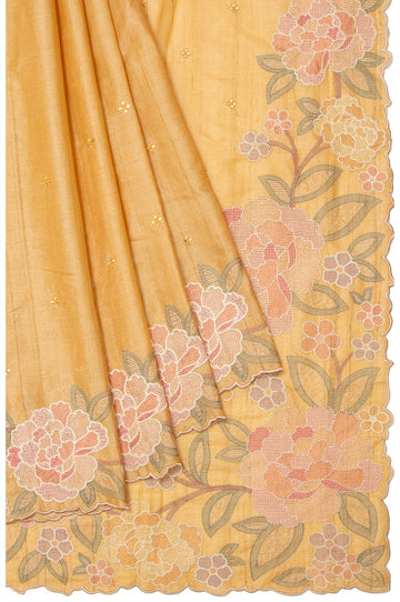 Beige Tussar Silk Saree with Matte Work