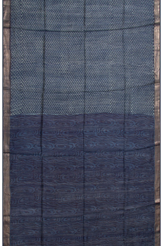 Grey Tussar Silk Saree with Wave Design