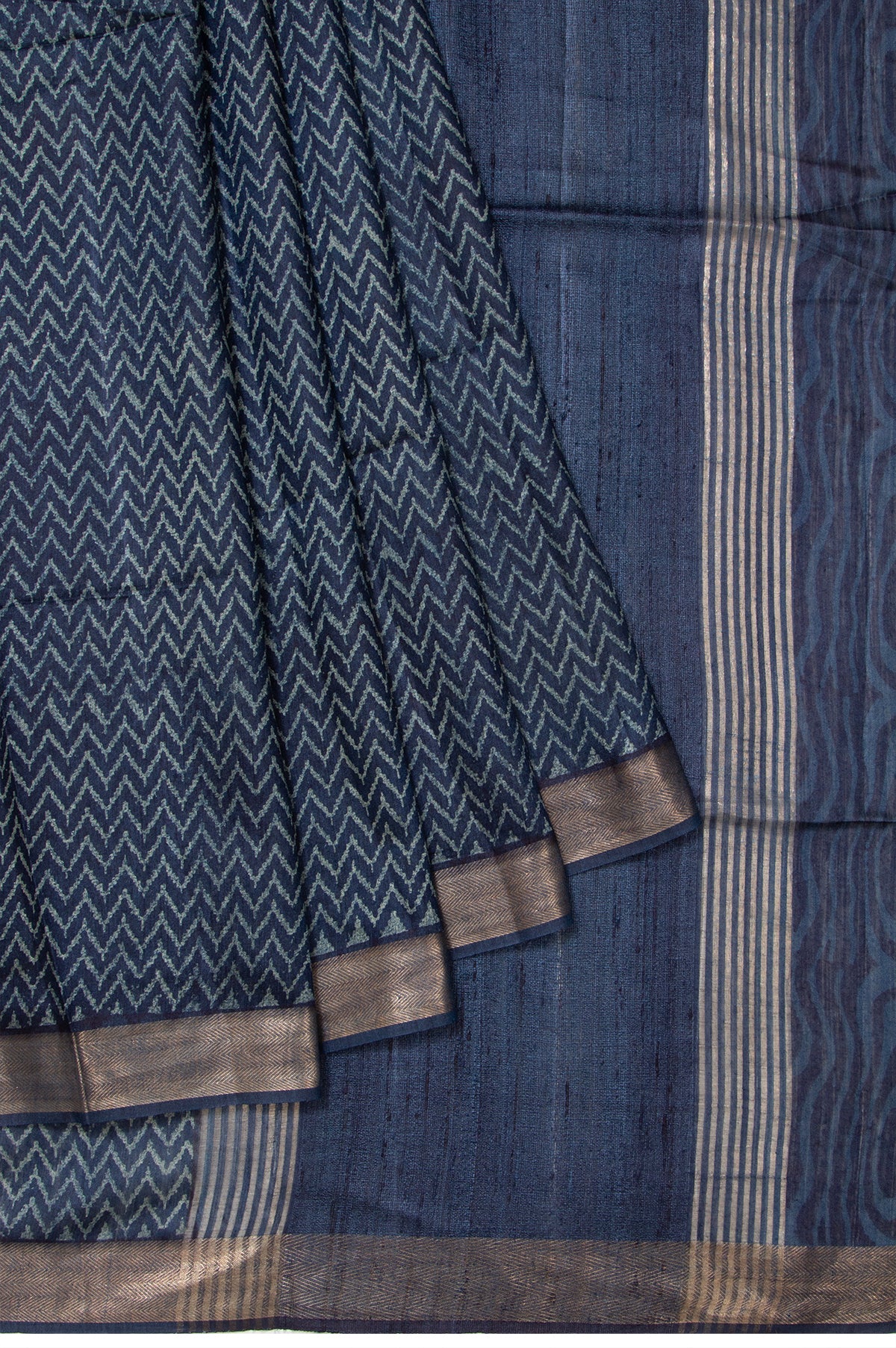 Grey Tussar Silk Saree with Wave Design
