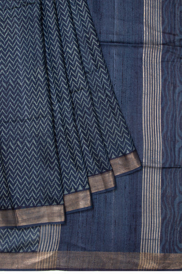 Grey Tussar Silk Saree with Wave Design