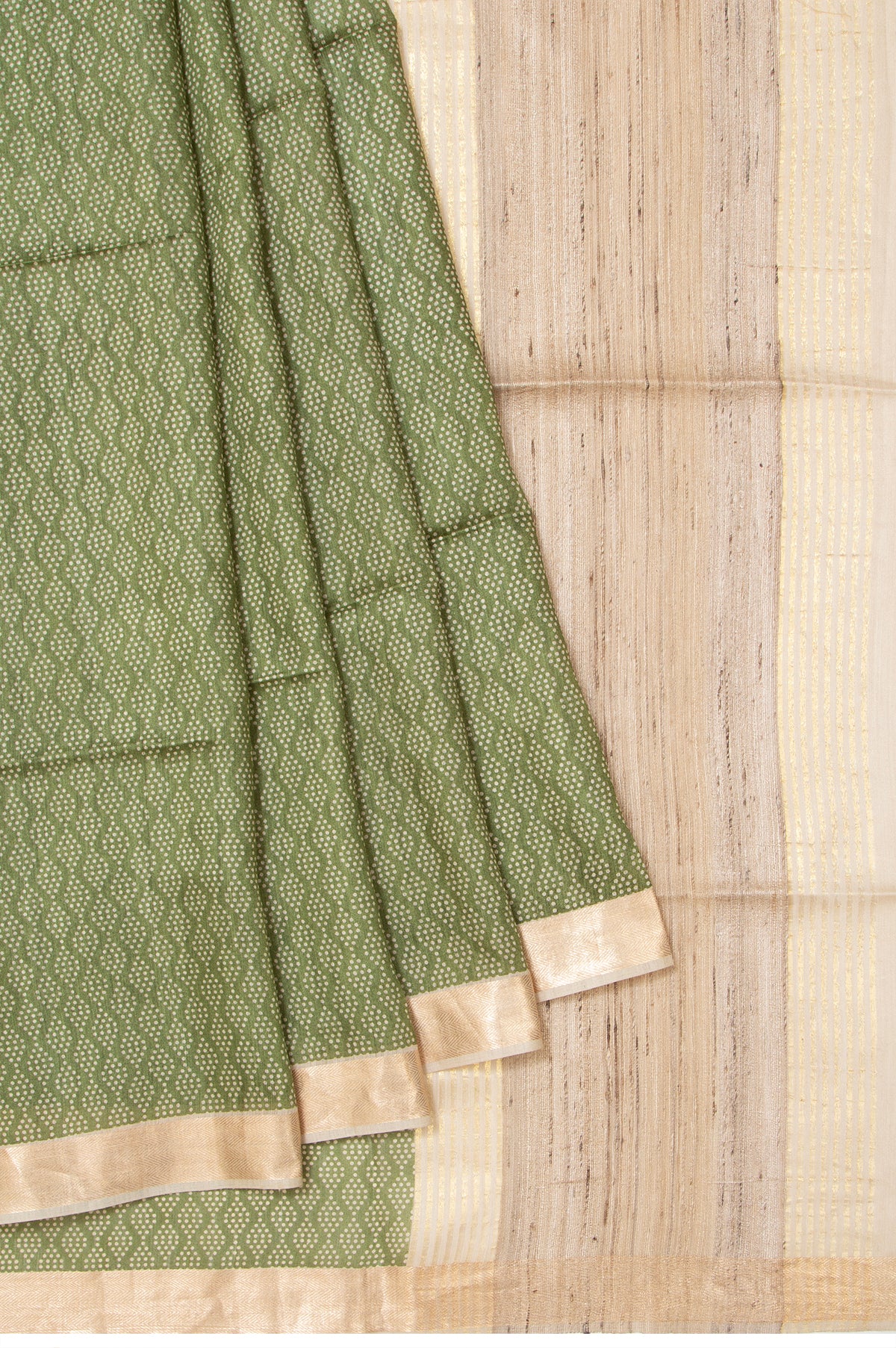 Green Tussar Silk Saree with Biege Border