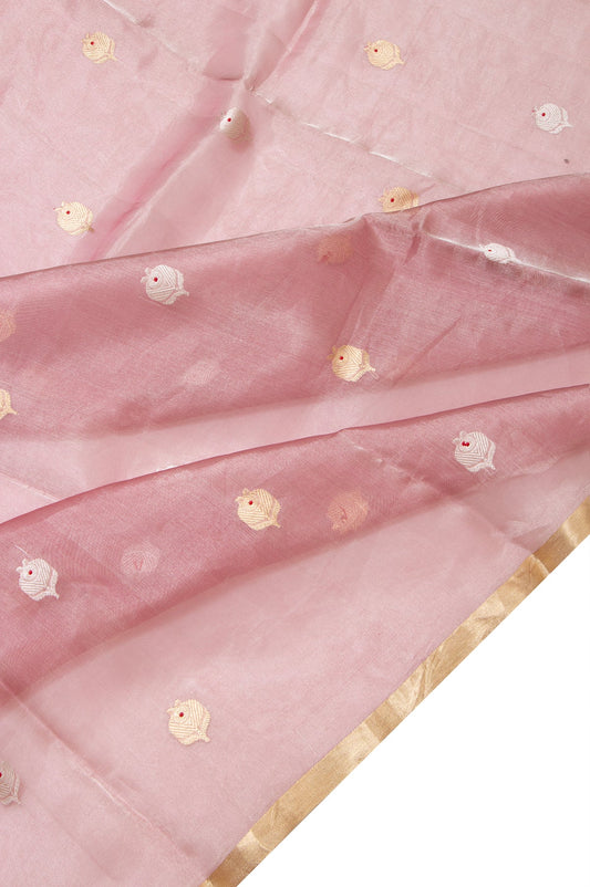 Onion Pink Organza Tissue Silk Saree with Piping Border