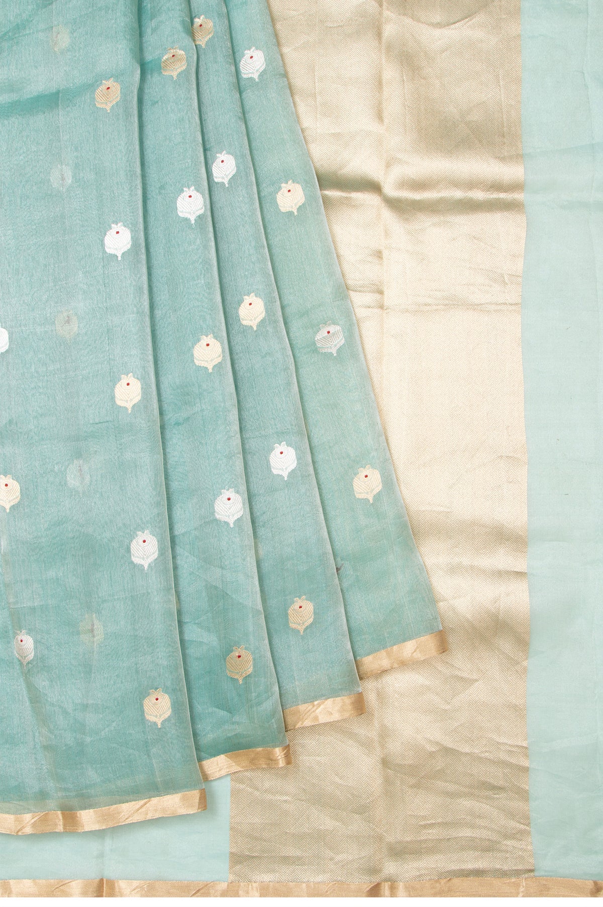 Sea Blue Organza Tissue Silk Saree with Piping Border