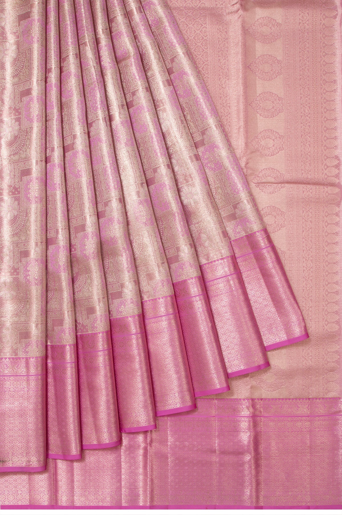 Onion Pink Kanchipuram Tissue Silk Saree