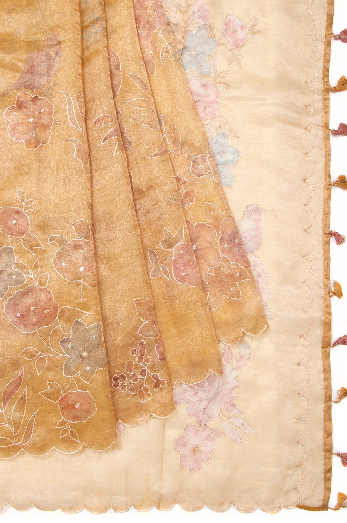 Gold Organza Tissue Saree with Gold Zari Outline