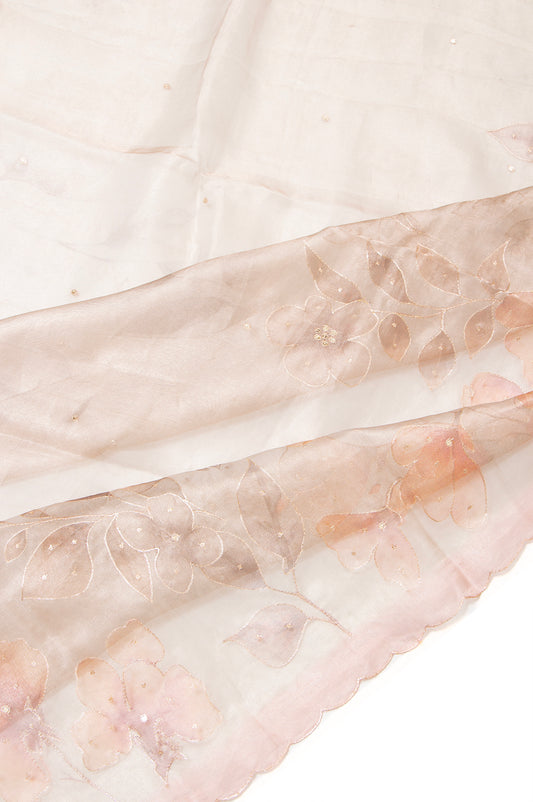 Ash Organza Tissue Saree with Scallop Border