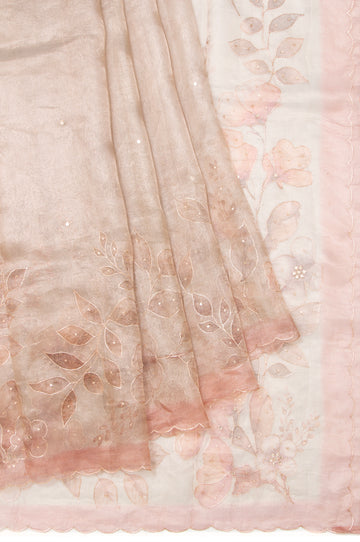 Ash Organza Tissue Saree with Scallop Border