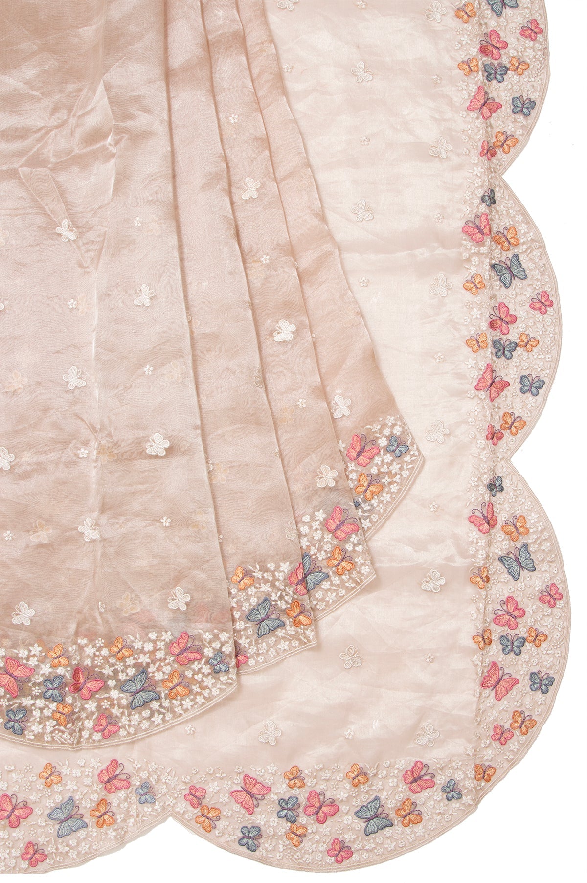 Onion Pink Organza Tissue Saree with Scallop Border