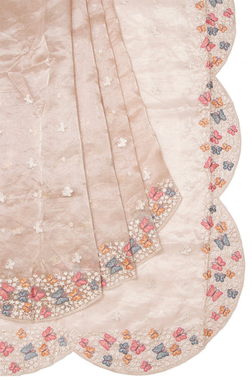 Onion Pink Organza Tissue Saree with Scallop Border