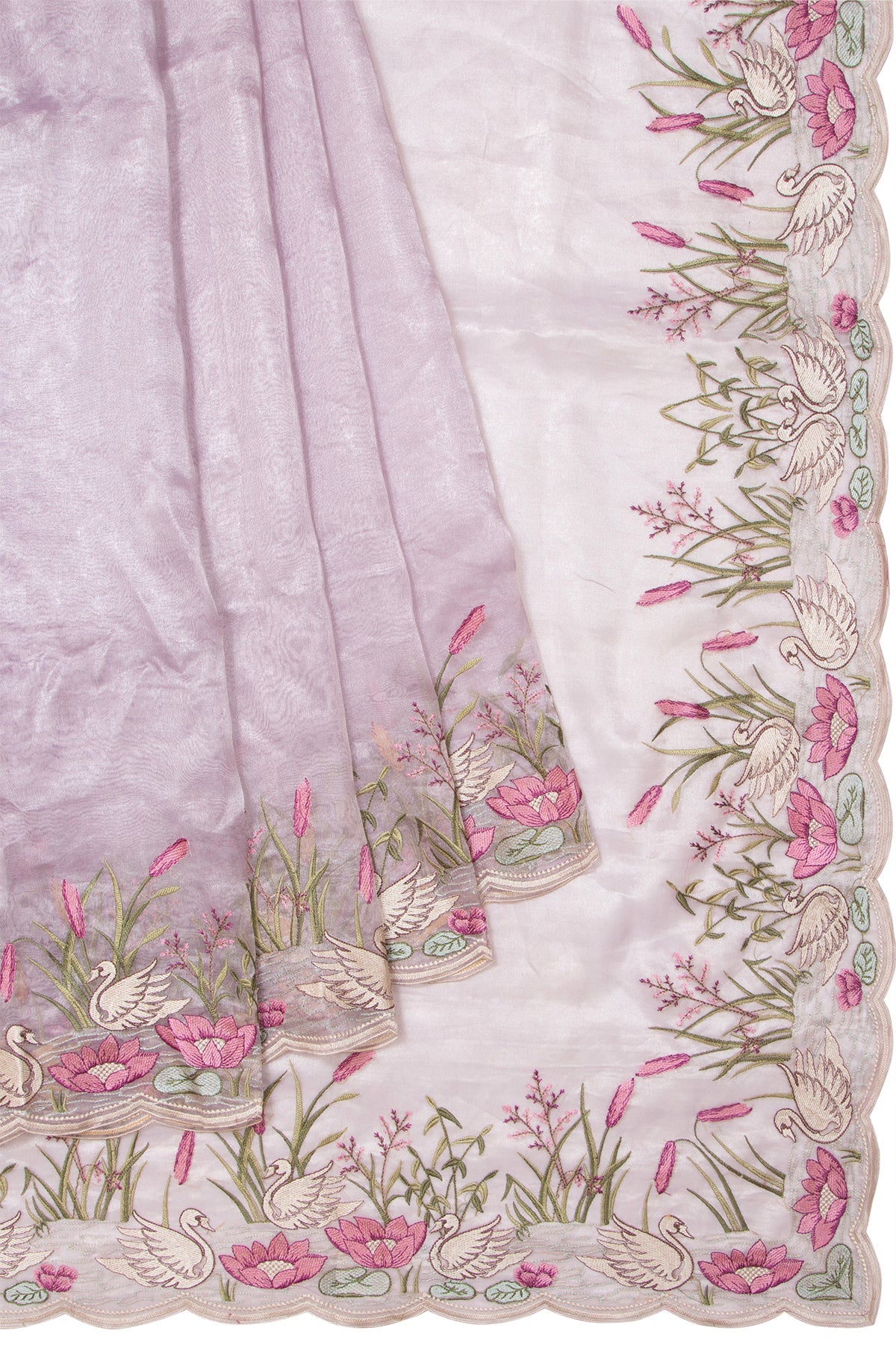 Lavender Organza Tissue Saree with Swan and Lotus Border