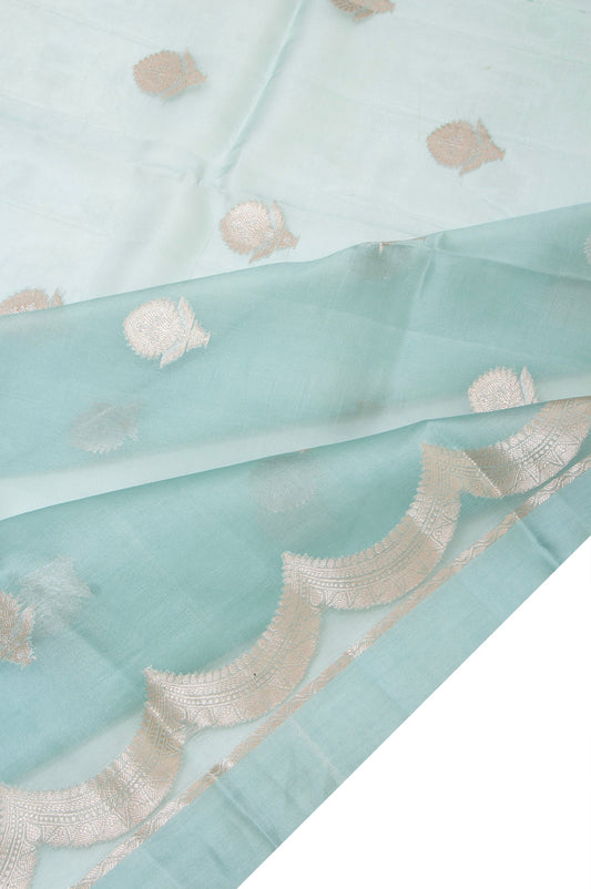 Blue Banaras Organza Silk Saree with Brocade Pallu