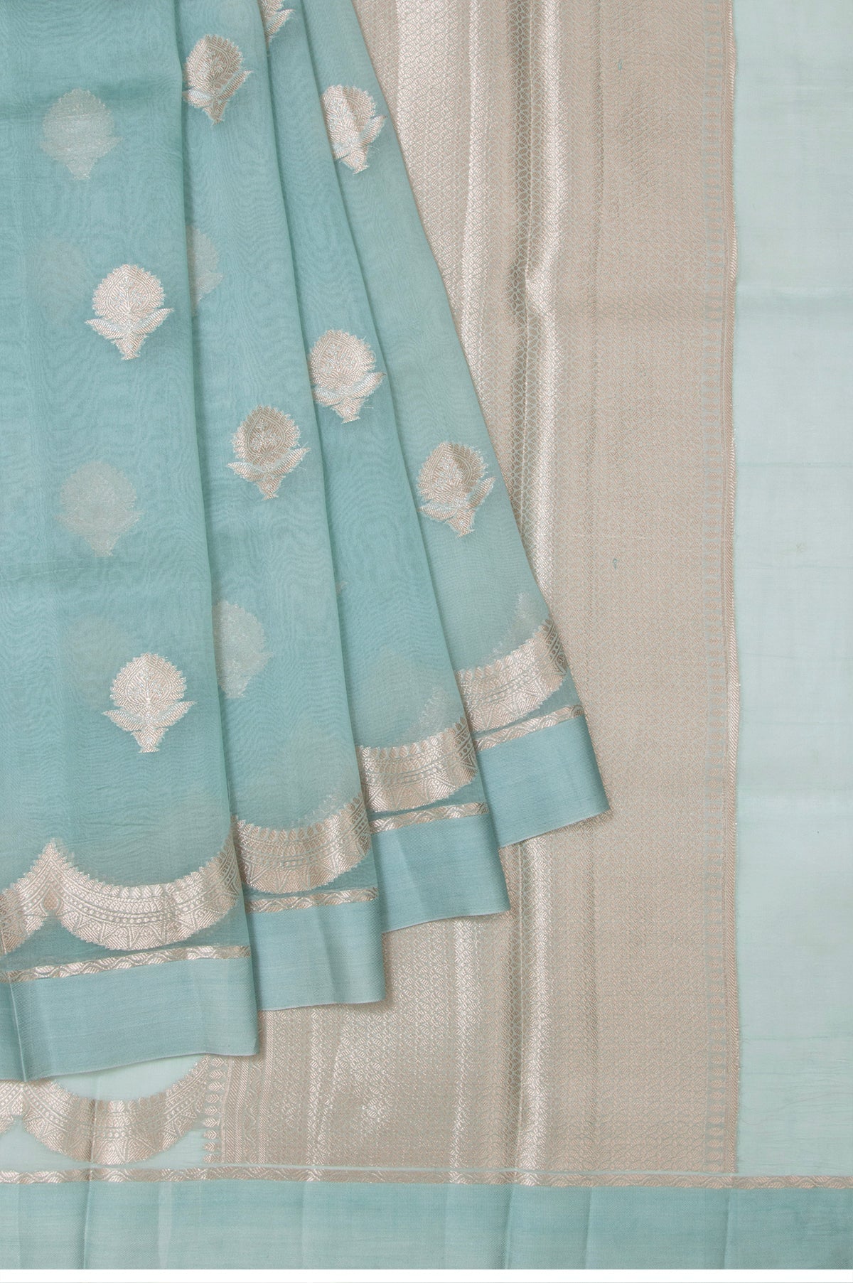 Blue Banaras Organza Silk Saree with Brocade Pallu