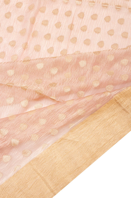 Peach Banaras Crush Organza Silk Saree with Tissue Border