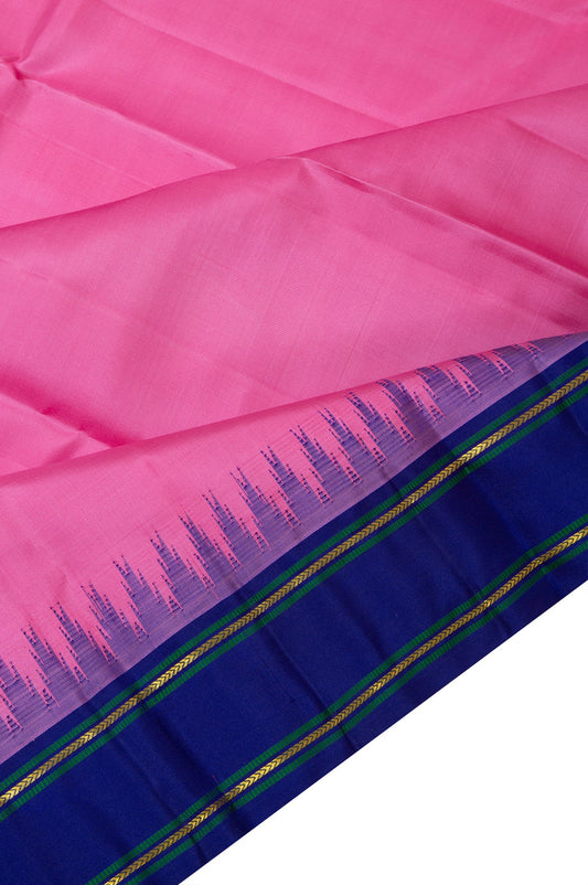 Plain Pink Kanchipuram Silk Saree with Blue Border