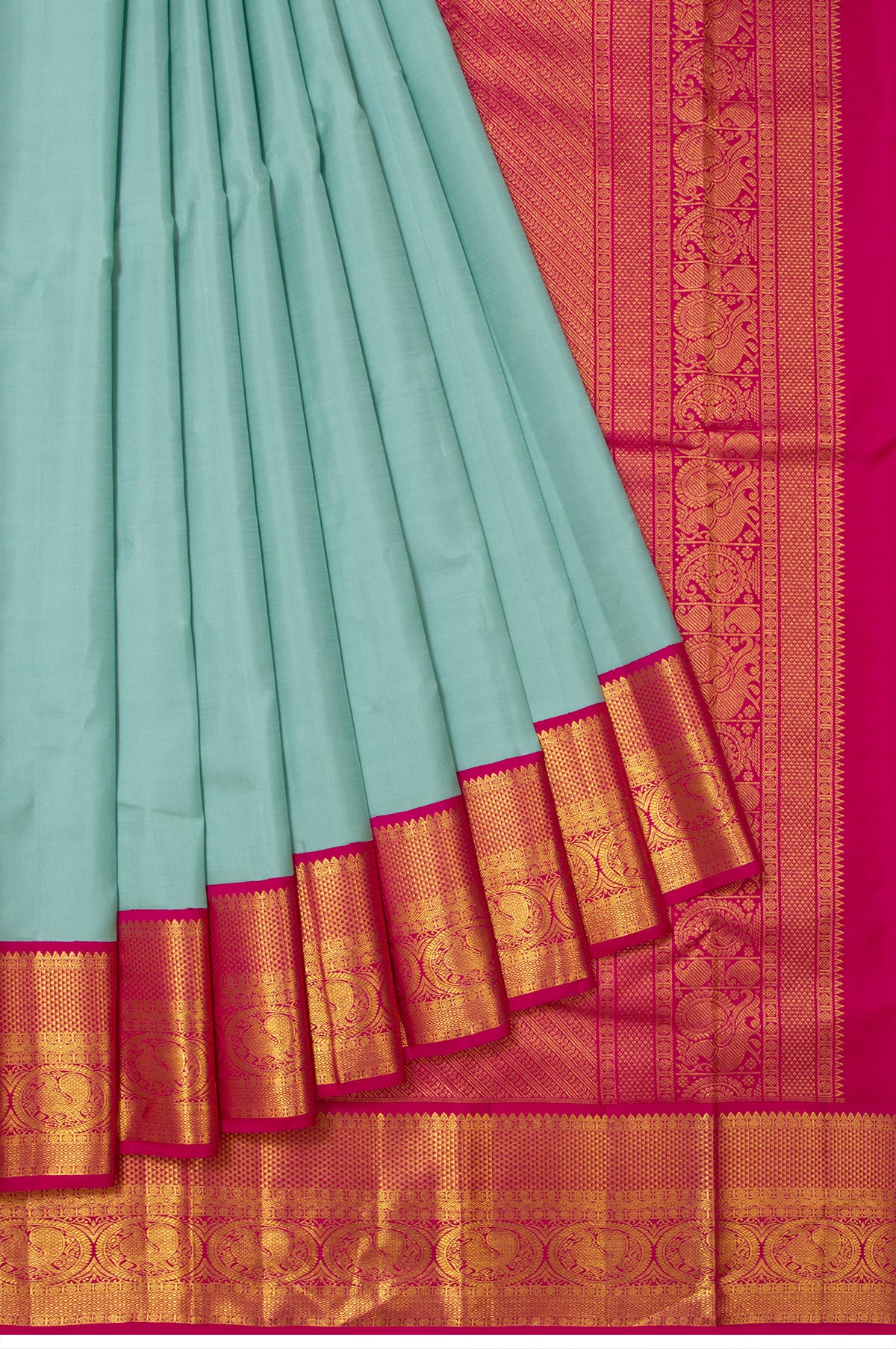 Green Kanchipuram Silk Saree with Dark Pink Border