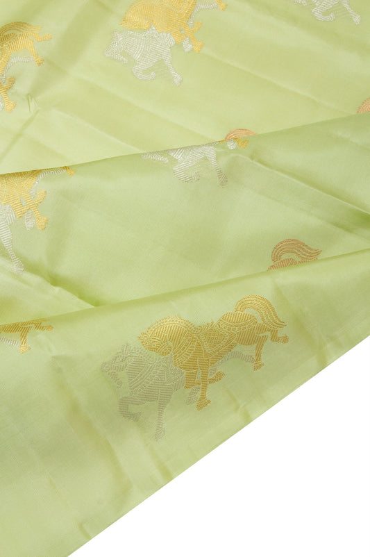 Pista Green Kanchipuram Silk Saree with Horse and Flower Motifs