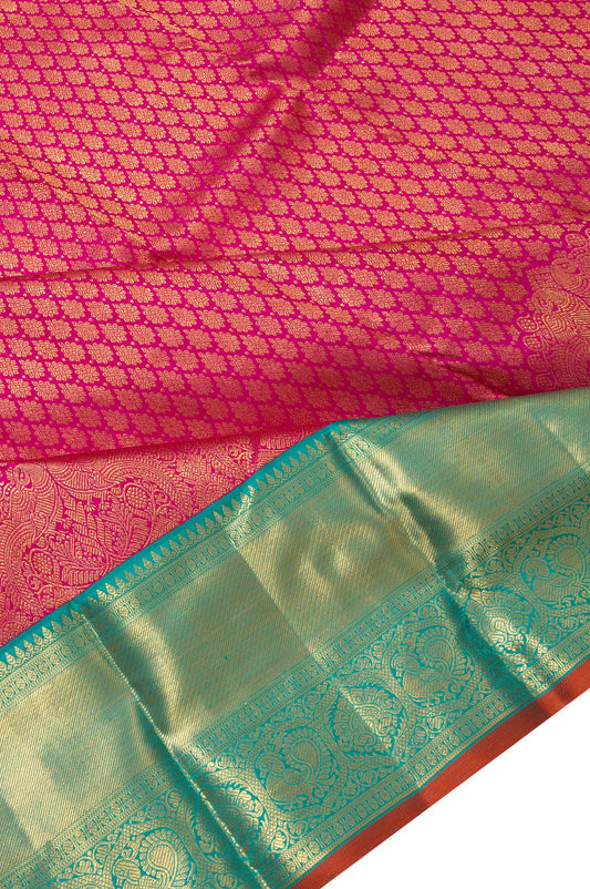 Pink Kanchipuram Silk Saree with Green Blouse