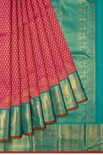 Pink Kanchipuram Silk Saree with Mayil Motifs