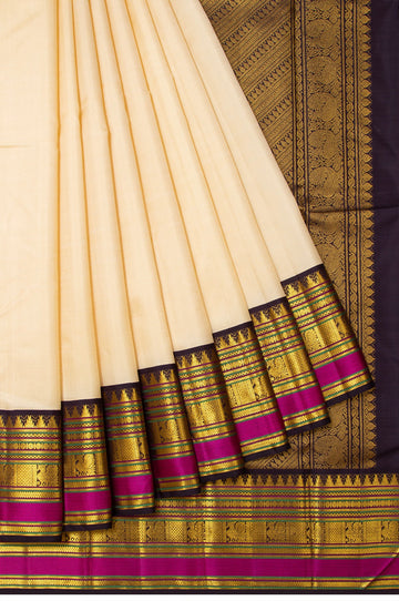 Sandal Kanchipuram Silk Saree with Kuttu Border