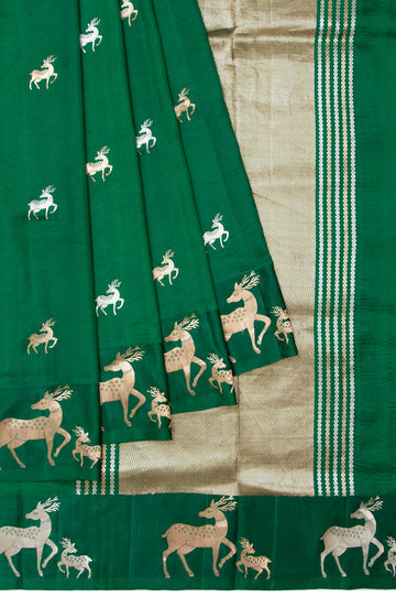 Green Banaras Katan Silk Saree with Satin Border