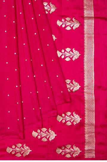 Pink Borderless Banaras Katan Silk Saree with Silver Zari