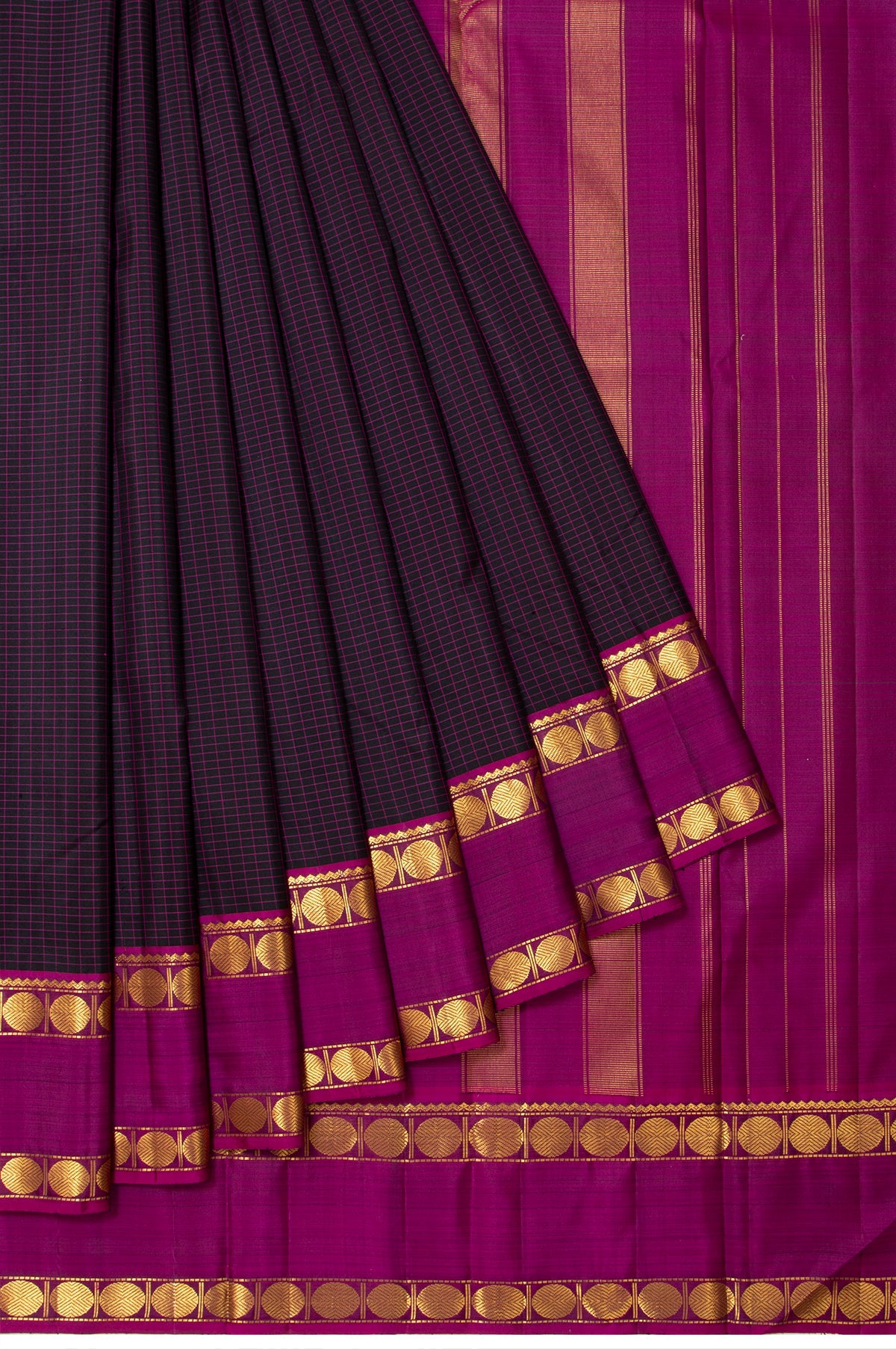 Black Kanchipuram Silk Saree with Ganga Jamuna Border