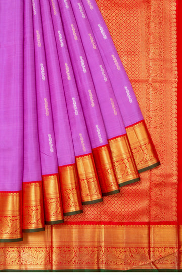 Lavender Kanchipuram Silk Saree with Kuttu Border and Red Blouse