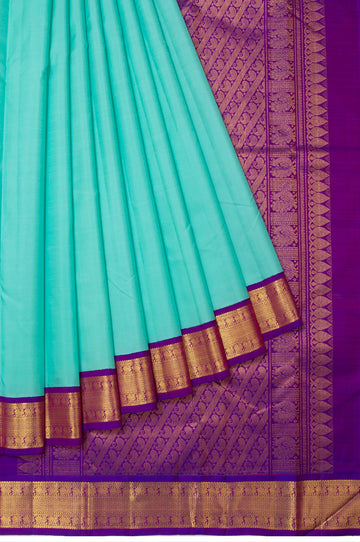 Sea Green Kanchipuram Silk Saree with Kuttu Border