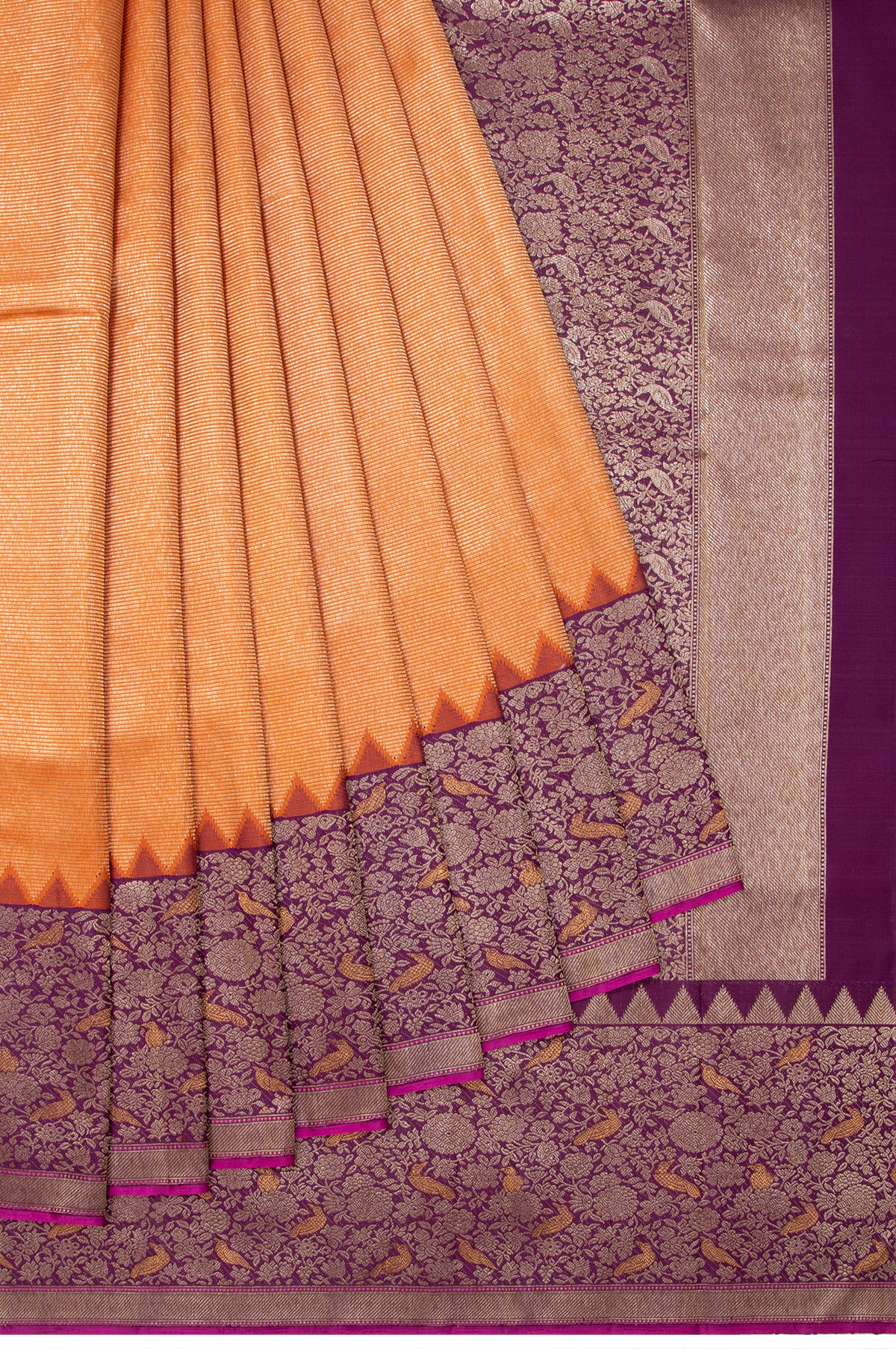 Orange Kanchipuram Silk Saree with Thazhampoo Reku