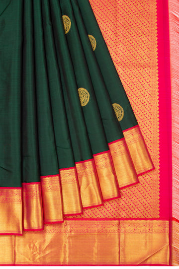 Green Kanchipuram Silk Saree with Kuttu Border and Mayil Motifs