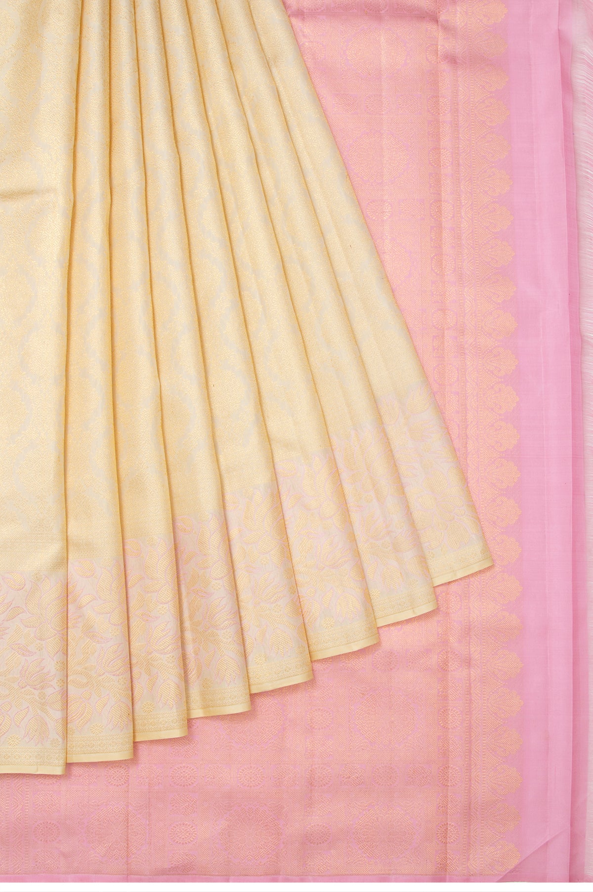 Cream Kanchipuram Silk Saree with Floral Butta Pallu