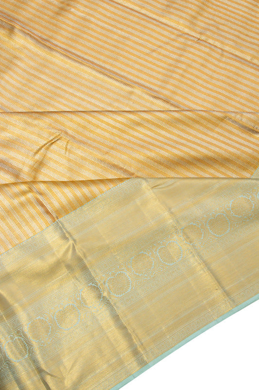 Gold Kanchipuram Tissue Silk Saree with Diamond Checks Border