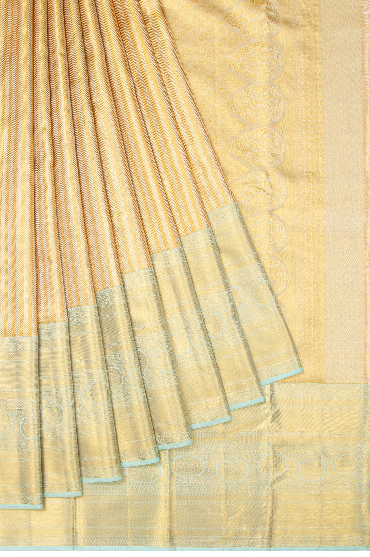 Gold Kanchipuram Tissue Silk Saree with Diamond Checks Border