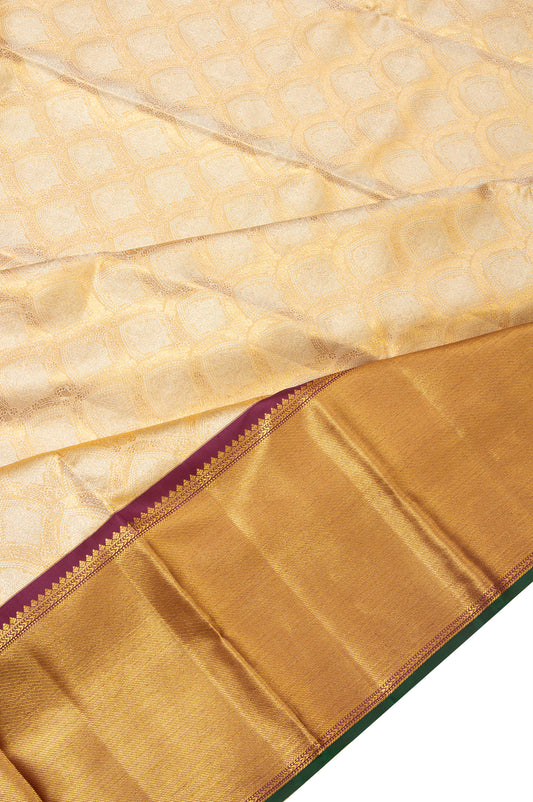 Sandal Kanchipuram Tissue Silk Saree with Brocade Motifs and Jaal