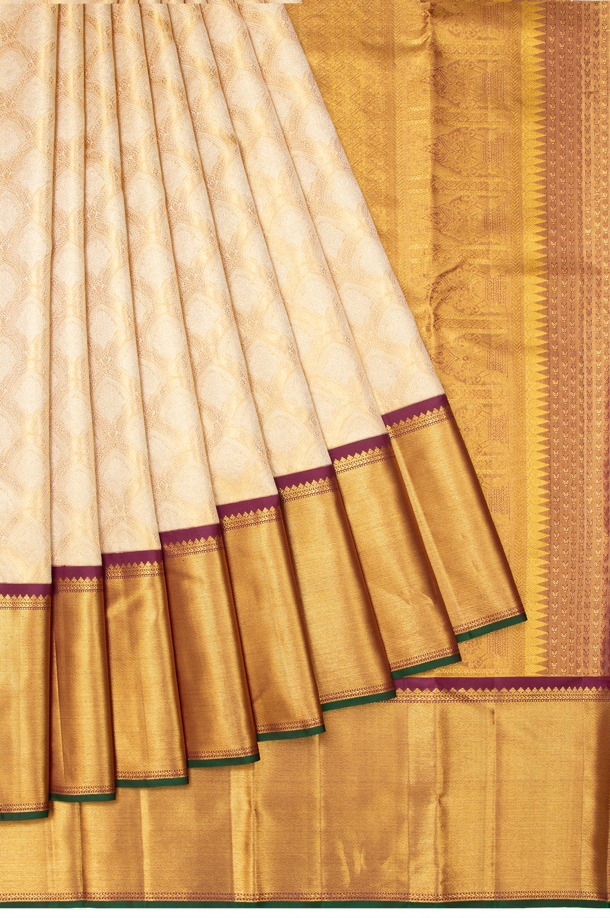 Sandal Kanchipuram Tissue Silk Saree with Purple Pallu