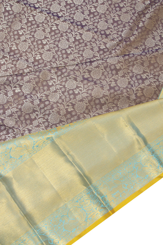 Brown Kanchipuram Tissue Silk Saree with Yanai and Annapakshi Border