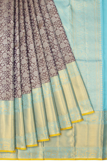 Brown Kanchipuram Tissue Silk Saree with Yanai and Annapakshi Border