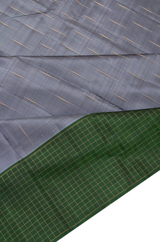 Grey Kanchipuram Silk Saree with Green Border