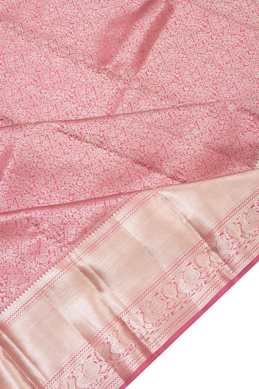 Onion Pink Kanchipuram Silk Saree with Silver Zari Work