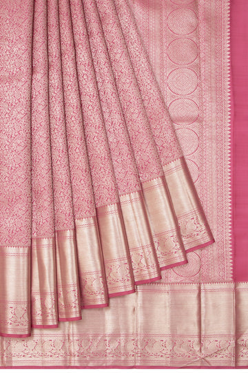 Onion Pink Kanchipuram Silk Saree with Mayil Border