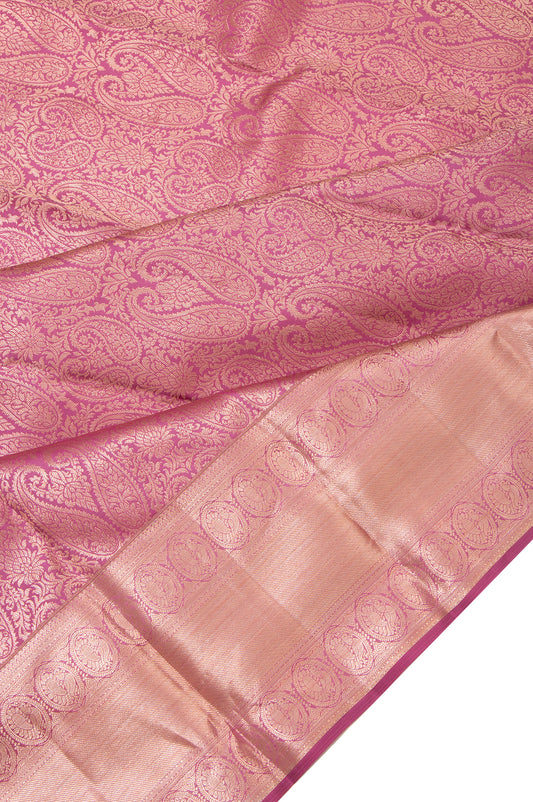 Onion Pink Kanchipuram Silk Saree with Chevron Pattern Pallu