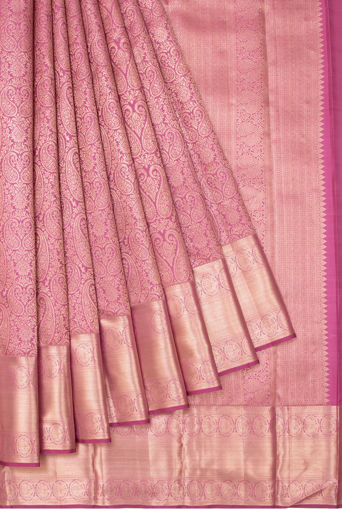 Onion Pink Kanchipuram Silk Saree with Chevron Pattern Pallu